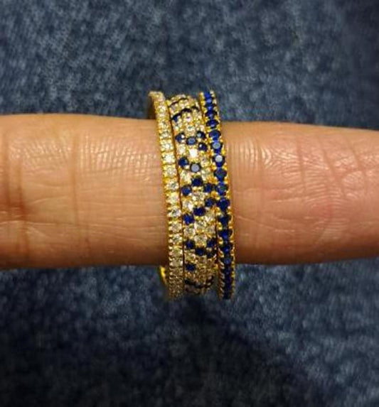 14K Gold Multi Band Ring – Blue Sapphire Connected Interlocking Stacking Rings for Women 1