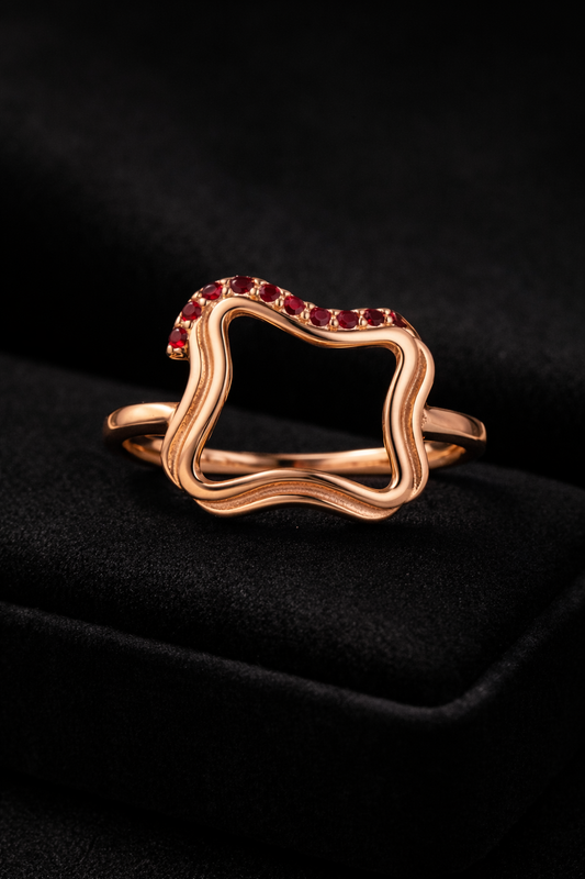 Abstract Ruby CZ Statement Ring Brass Gold Plated Handmade Ring 2