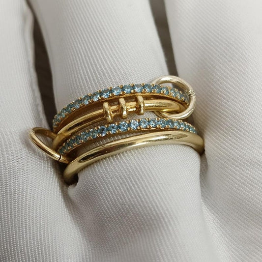 Aquamarine Connected Stacker Band 925 Sterling Silver Interlocking Ring 1