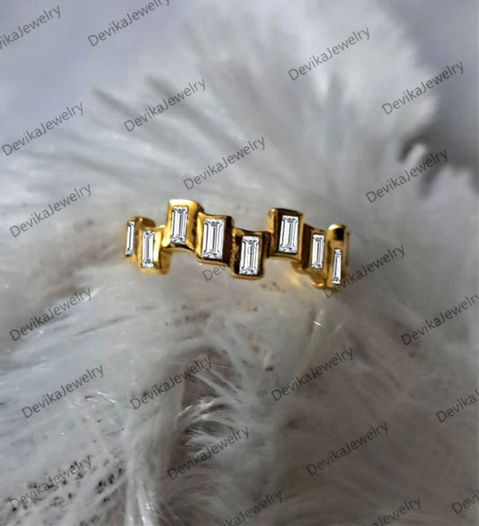 Baguette CZ Diamond Zig Zag Ring, 18k Yellow Plated Stacking Ring devikagemsjewels