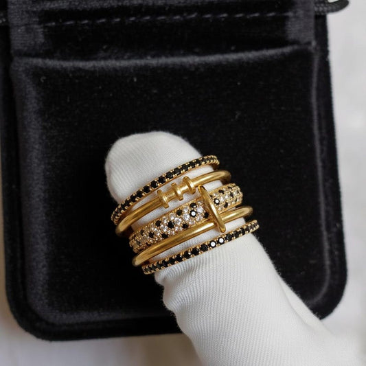 Black Onyx & Diamond Interlocking Band Ring – 925 Sterling Silver Chunky Statement Wedding Ring 2 deevika