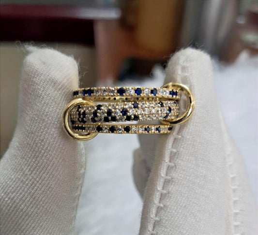 Blue Sapphire Diamond 925 Silver Spinner Ring, Linked Eternity Band 1