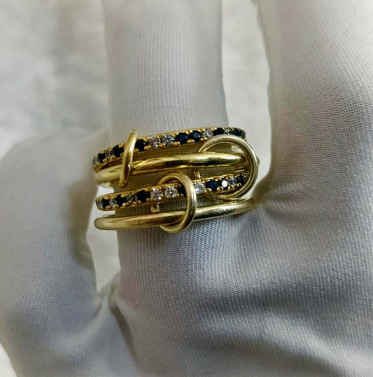 Blue Sapphire Diamond Interlocking Ring, Connected Multi Linked 925 Silver Four Band devika