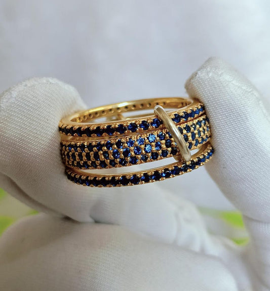Blue Sapphire Interlocking Band 925 Sterling Silver Connected Stacker Ring devika