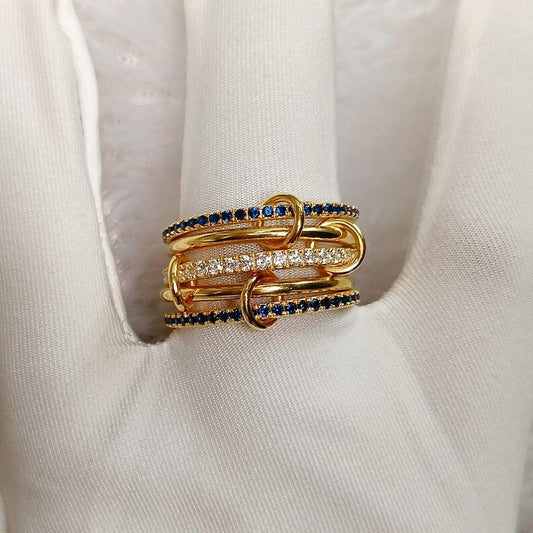 Blue Sapphire Interlocking Band 925 Sterling Silver Wedding Jewelry Diamond 1