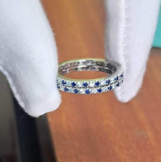 Blue Sapphire Stacking & Full Eternity Band Ring – 925 Sterling Silver Wedding Band DEVIKA