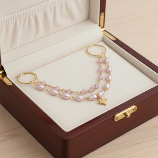 Brass Double Chain Oval CZ Ring Minimal Statement Jewelry 3