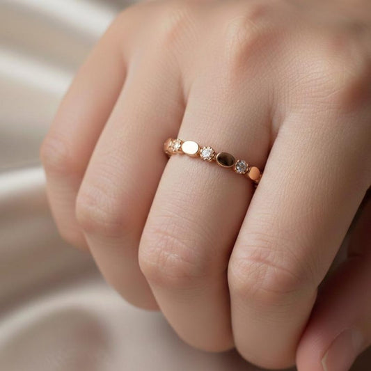 CZ Round Dangle Chevron Ring Brass Gold Plated Adjustable 2