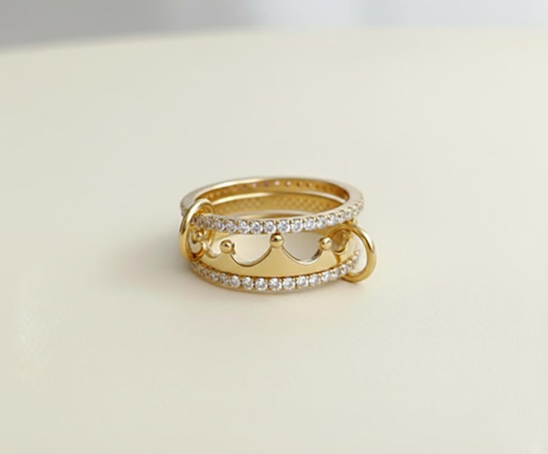 Crown Diamond Gold Ring Princess Tiara Band interlocking Band Statement Jewelry dasvika