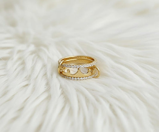 Crown Diamond Gold Ring Princess Tiara Band interlocking Band Statement Jewelry davikaa