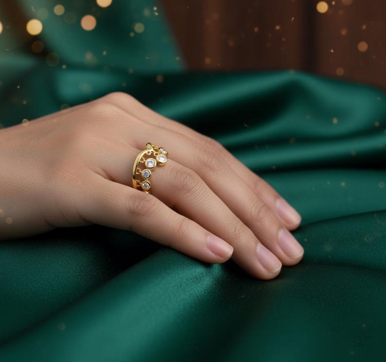 Diamond Drop & Dangle Ring 925Sterling Silver Promise Band Stacking Ring 2