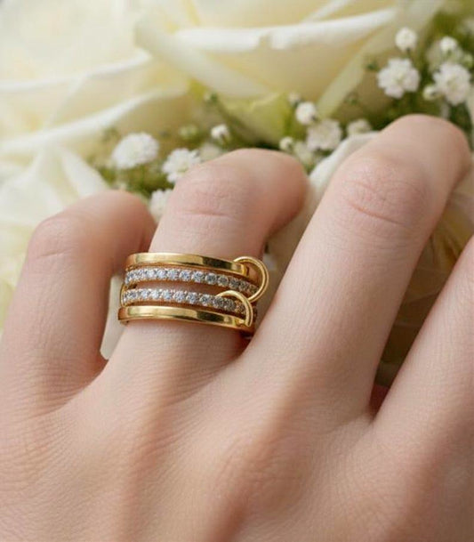 Diamond Four Interlocking Spinner Ring, 14k Gold Multi Linked Band devikagem