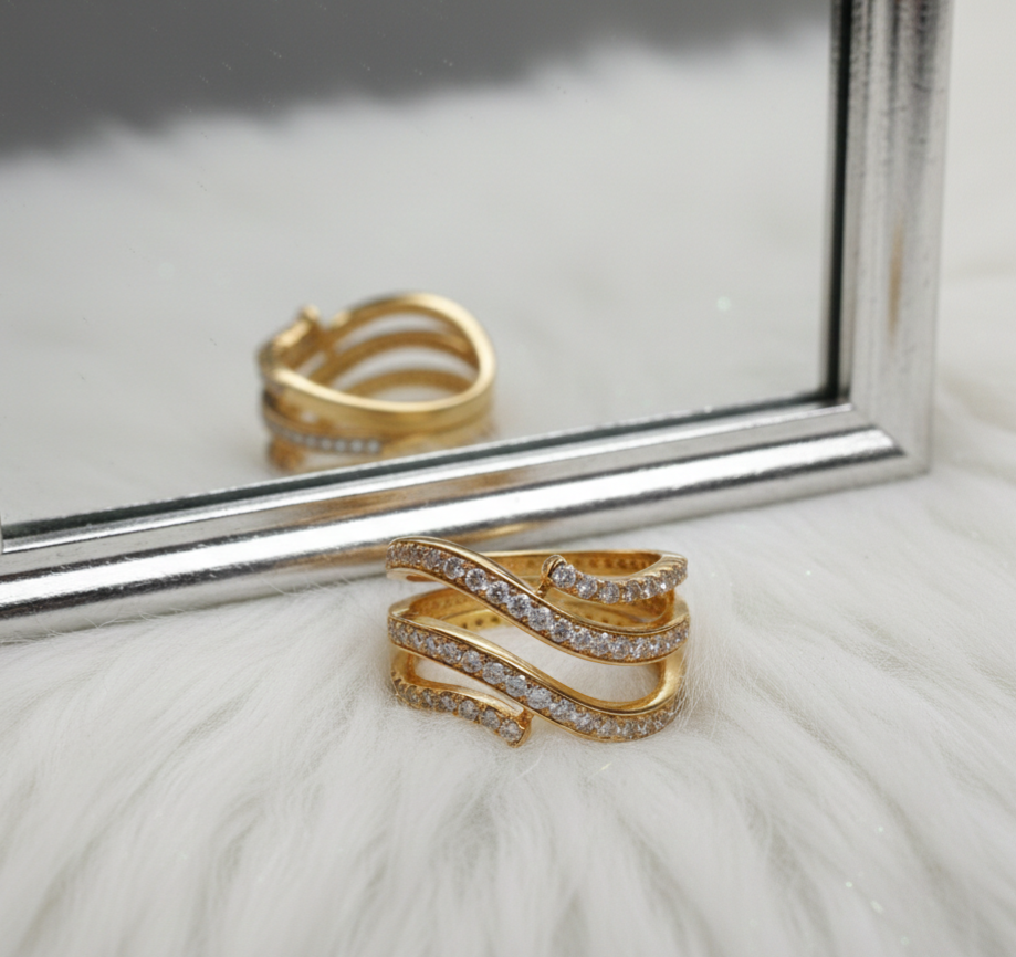 Diamond Snake Curve Band Ring, 925 Sterling Silver or 14k Yellow Evil Eye Halloween1