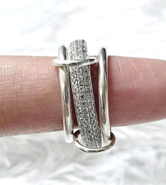 Diamonds Eternity Chunky Interlocking Wedding Band, 925 sterling Silver 4