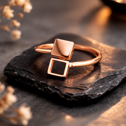 Double Square Geometric Ring Gold Plated Adjustable 1