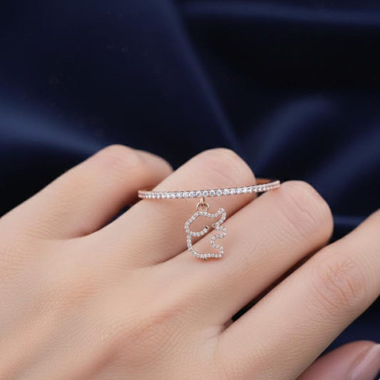 Elephant Charm Pavé Diamond Ring for Women | 14k Gold Plated Sterling Silver 3