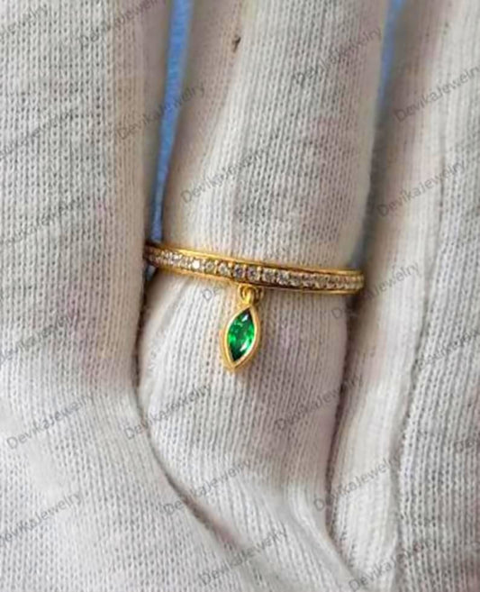 Emerald Drop Ring 925 Silver with Diamond Tassel 3