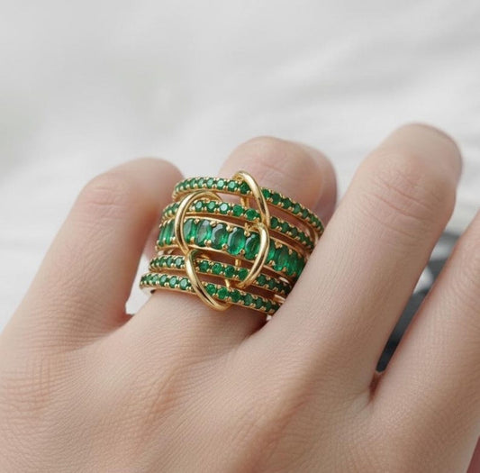 Emerald Five Interlocking Spinner Ring, 14k Gold Multi Linked Band devika gems band rings