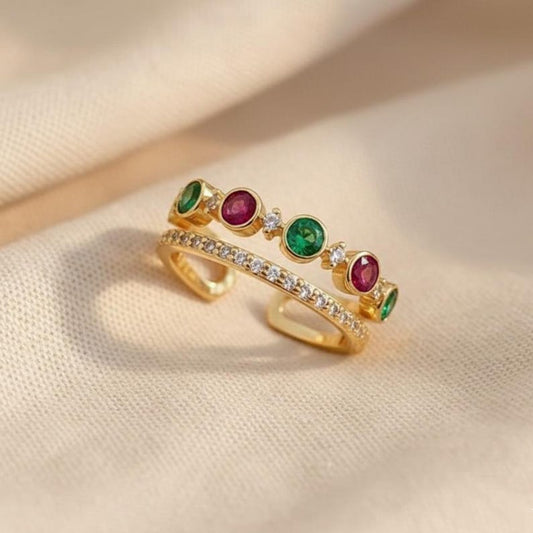 Emerald Ruby Stacking Rings Yellow Gold Multi Stone 3