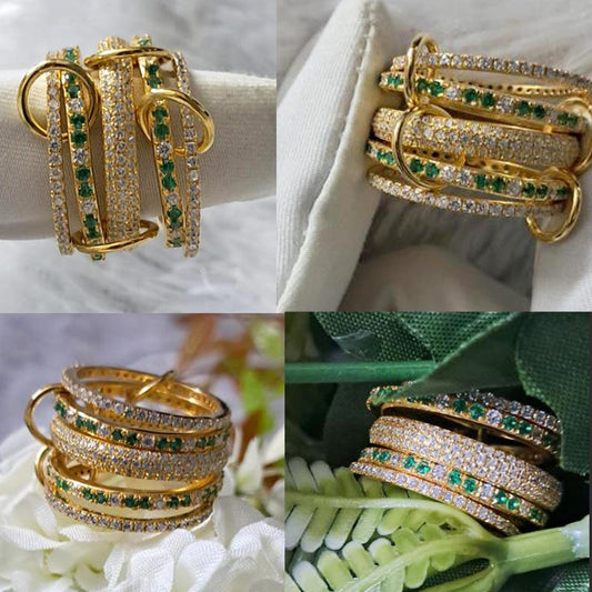 Emerald diamond Interlocking Ring, Multi Linked Spinner 925 Sterling Silver Band - davika gems