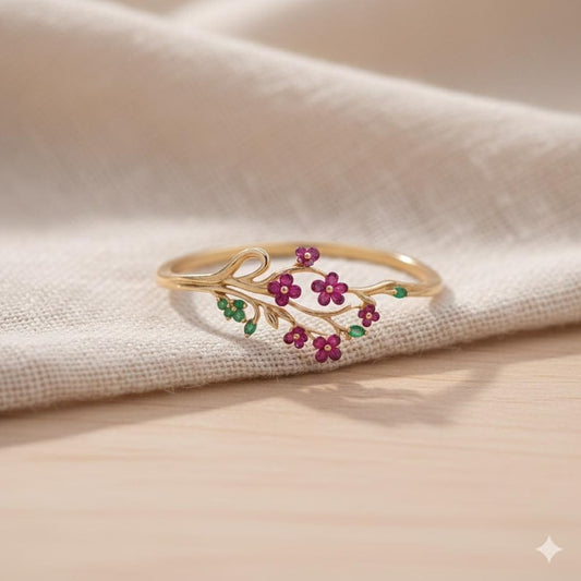 Floral Vine CZ Ring Gold Plated 925 Silver | USA devikajewels