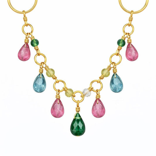 Gold Dangle Ring Teardrop Bead | Double Chain Drop Two Finger Ring 2