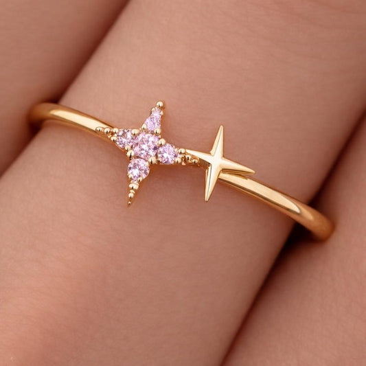 Gold Star Ring for Women, Pink CZ Celestial Minimal Dainty Ring Gift 2