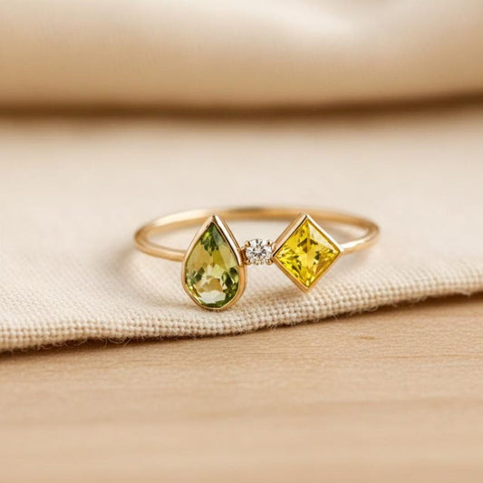 Handmade Toi Et Moi Ring Gold Plated Sterling Silver Pear Yellow Gemstone Bypass Ring3