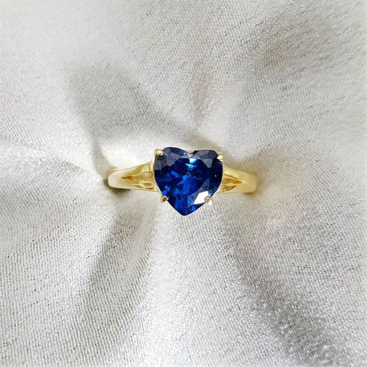 Heart Blue Sapphire Ring, 14k Yellow Vermeil, Anniversary Gift Promise Ring devika gems