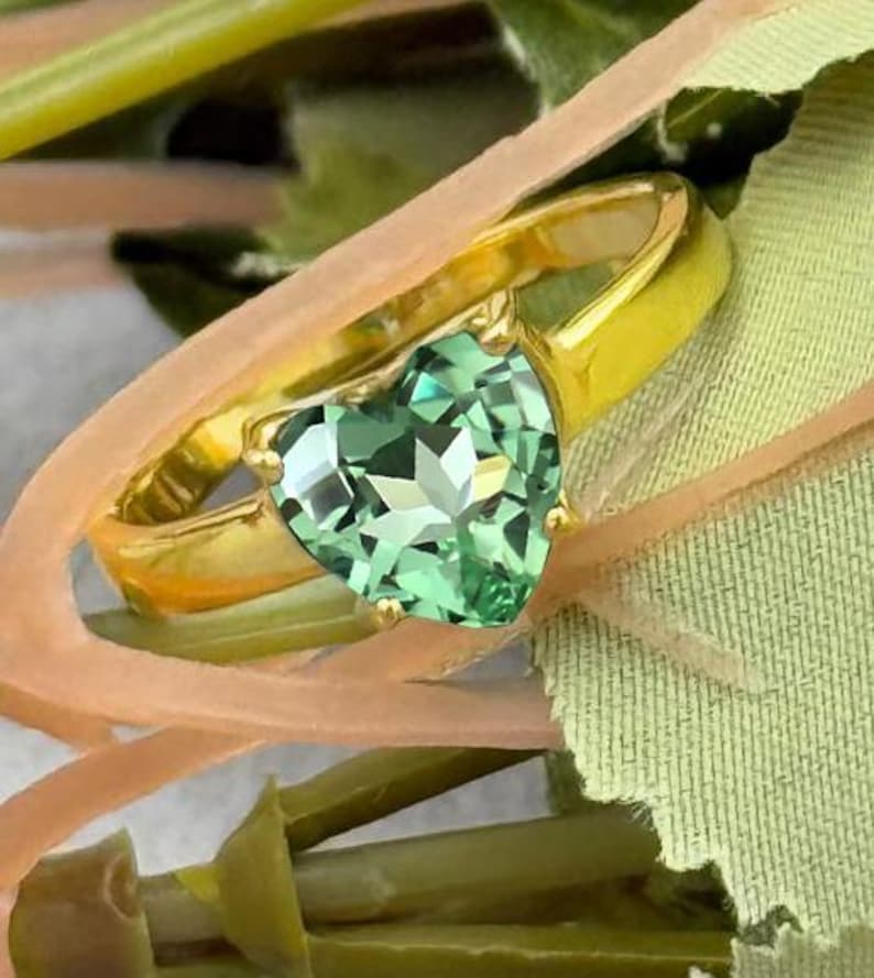 Heart Green Sapphire Ring, 14k Yellow Vermeil 1