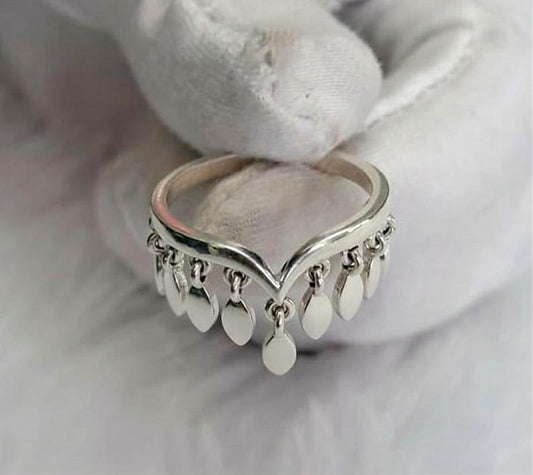 Marquise Drop Sterling Silver Ring, Handmade Dangling Charms Ring devikajewels