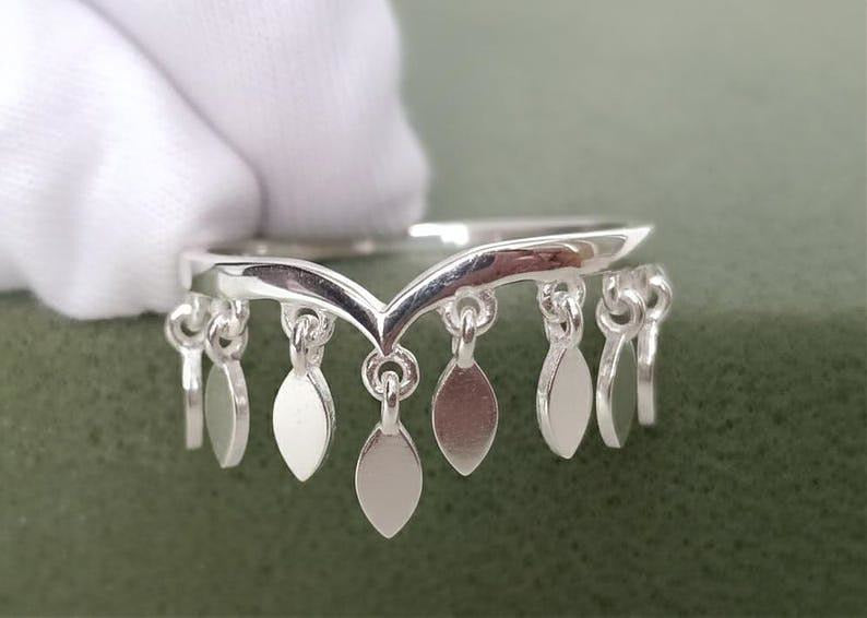Marquise Drop Sterling Silver Ring, Handmade Dangling Charms Ring devikagemsring