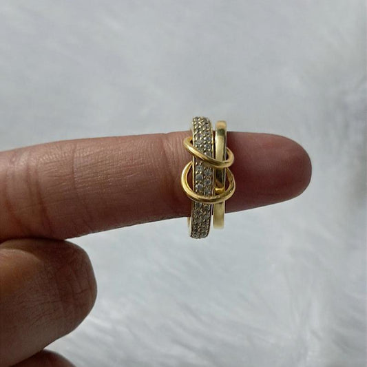 Micro Pave CZ Diamond Ring: 14k Yellow Vermeil Interlocking Bands 8