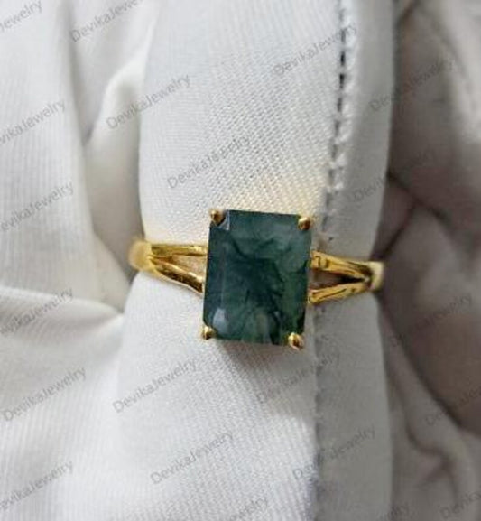 Octagon Moss Agate Stacking Statement Ring in 925 Sterling Silver 4