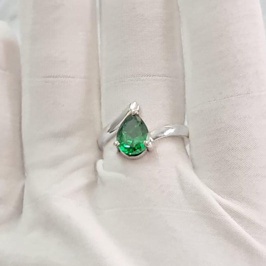 Pear Emerald Solitaire Promise Ring, 925 Sterling Silver Stacking Band devika