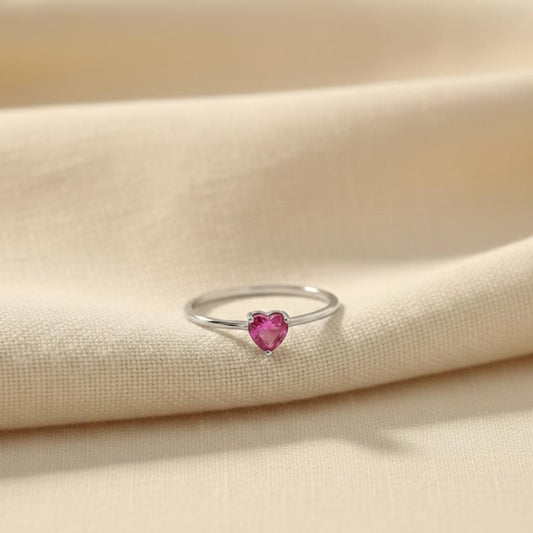 Pink Ruby Heart Ring | Sterling Silver, Ruby CZ Solitaire 2