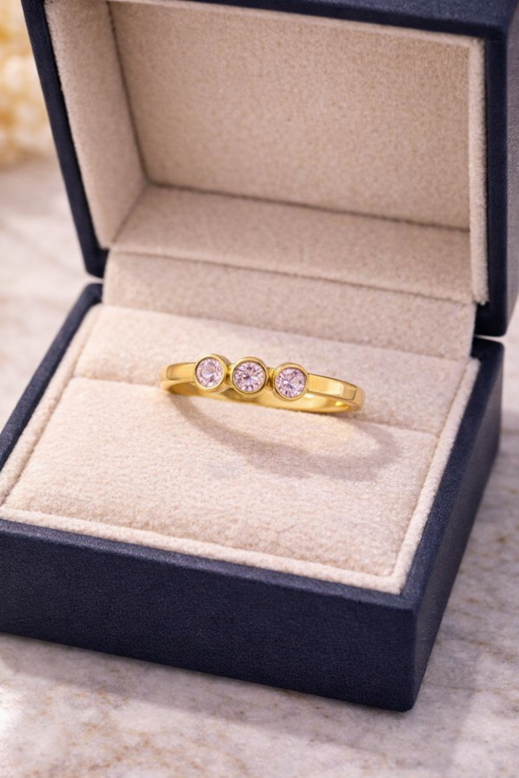 Round pink sapphire stackable ring, 925 silver or 14k Yellow vermeil stacking minimalist band 1