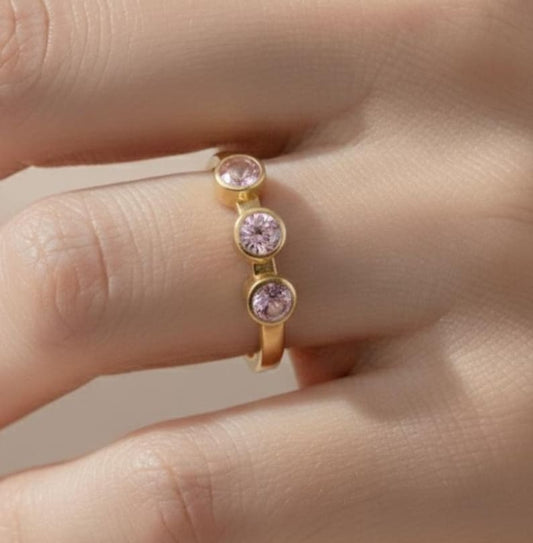 Round pink sapphire stackable ring, 925 silver or 14k Yellow vermeil stacking minimalist band 3