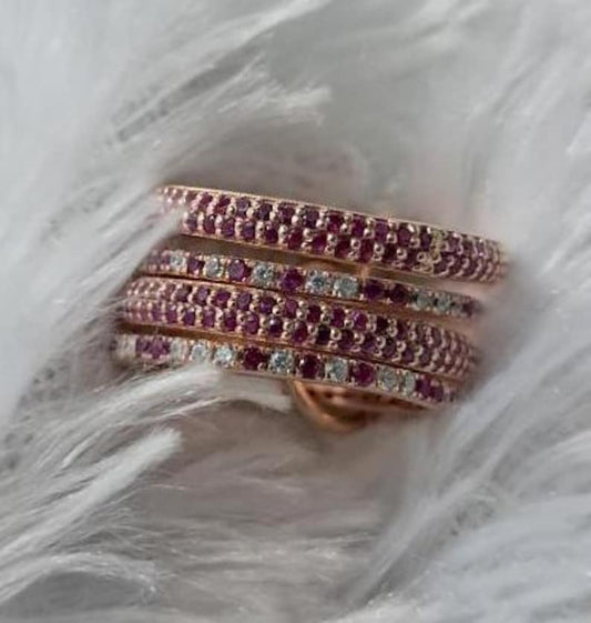 Ruby Diamond Interlocking Band Ring, Sterling Silver Spinner Ring, 14k Rose Gold - gemsjewels