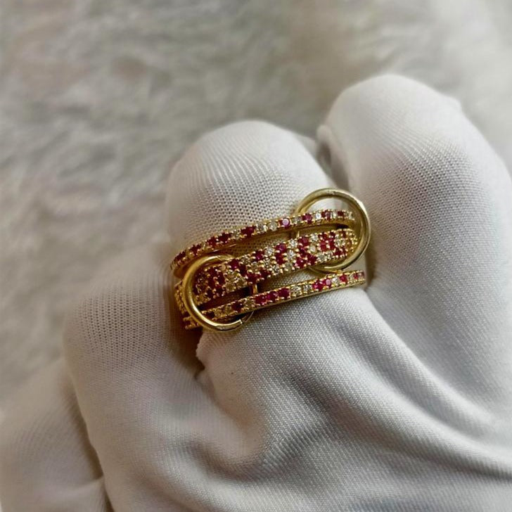 Ruby Diamond Interlocking Spinner Multi linked Band in 925 Silver 2 deviika