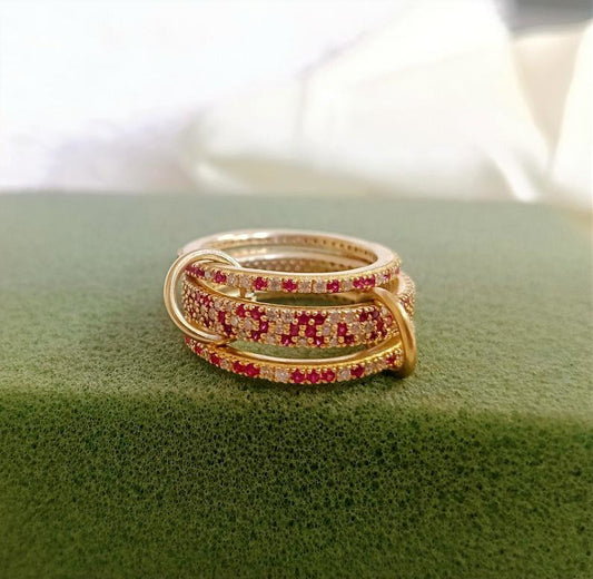 Ruby Diamond Interlocking Spinner Multi linked Band in 925 Silver - devika gems