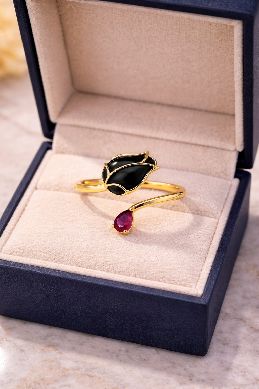 Ruby Leaf Open Ring for Women | Gold Plated Sterling Silver Valentine Gift 1