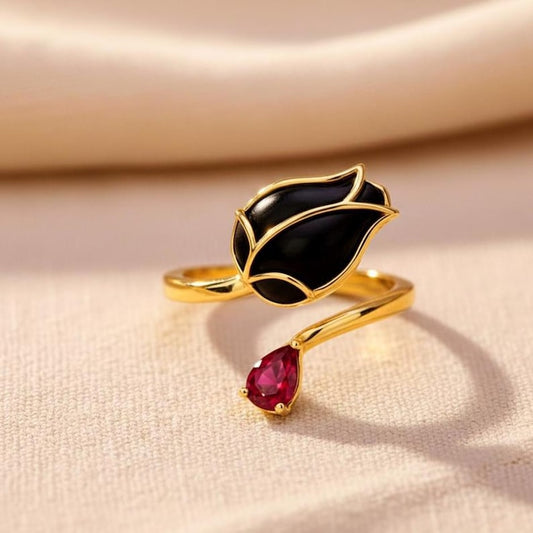 Ruby Leaf Open Ring for Women | Gold Plated Sterling Silver Valentine Gift 4