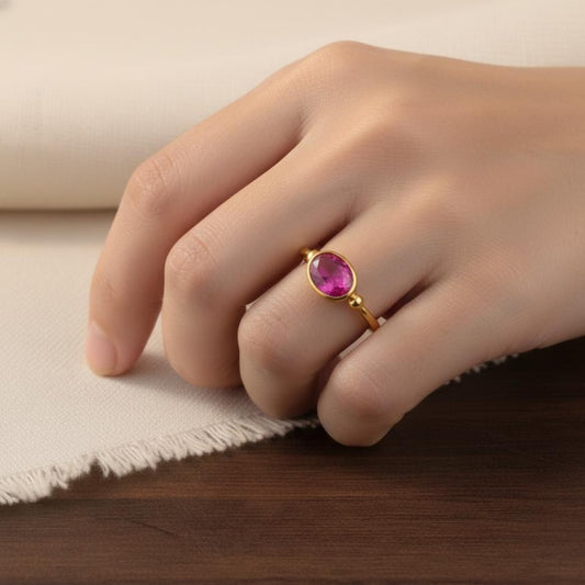 Ruby Oval Heart Accent Ring 925 Sterling Silver Rhodium Plated, Bezel Set Ruby CZ Romantic Statement Ring for Women 2