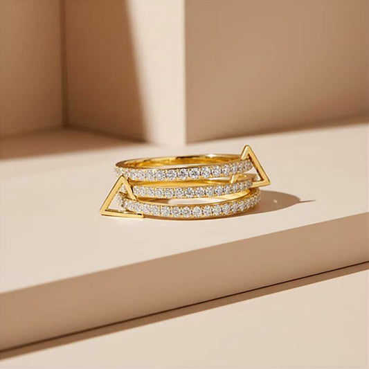 Triangle Diamond 14k Gold Ring Pave Interlocking Stacking Rings jewelsdevika