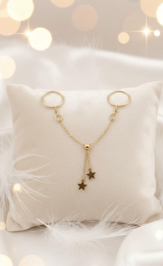 Two Finger Chain Ring for Women | Gold Plated Star Charm Statement Ring 2