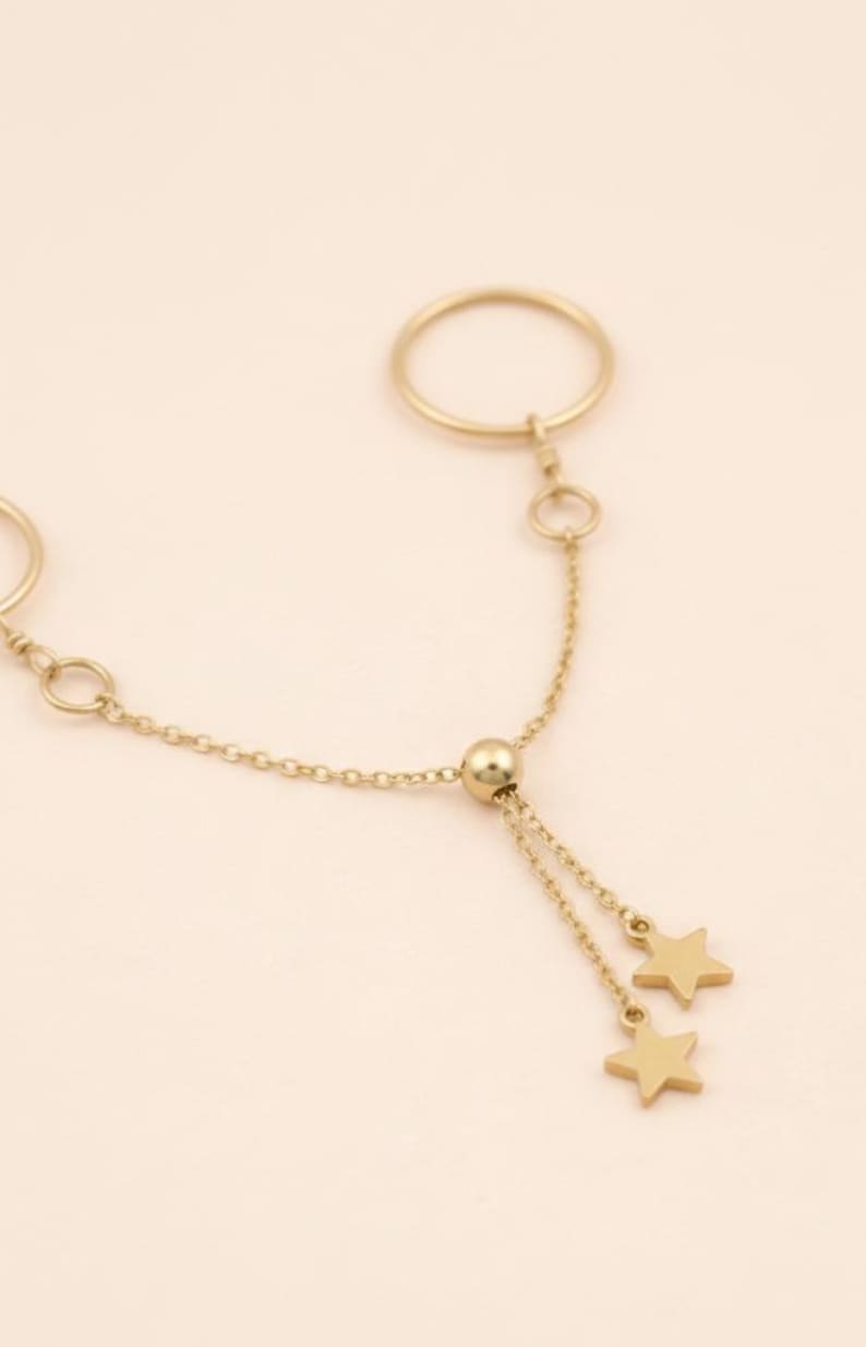 Two Finger Chain Ring for Women | Gold Plated Star Charm Statement Ring 5