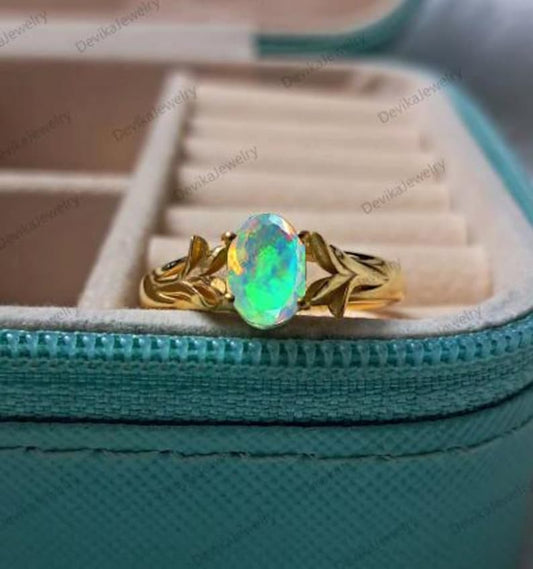 Handmade Ethiopian Opal Stacking Ring in 925 Sterling Silver with 14K Gold Vermeil