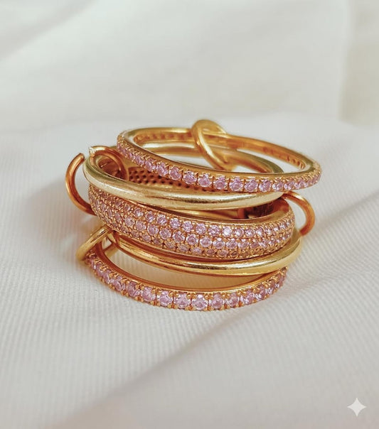 Pink Sapphire Interlocking Band 925 Sterling Silver Wedding Jewelry Connected Multi Linked Ring Christmas Gift