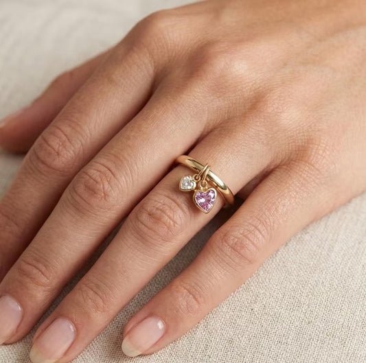 Pink Sapphire & Diamond Drop Ring 925 Sterling Silver Handmade Jewelry Double Heart Ring Proposal Ring